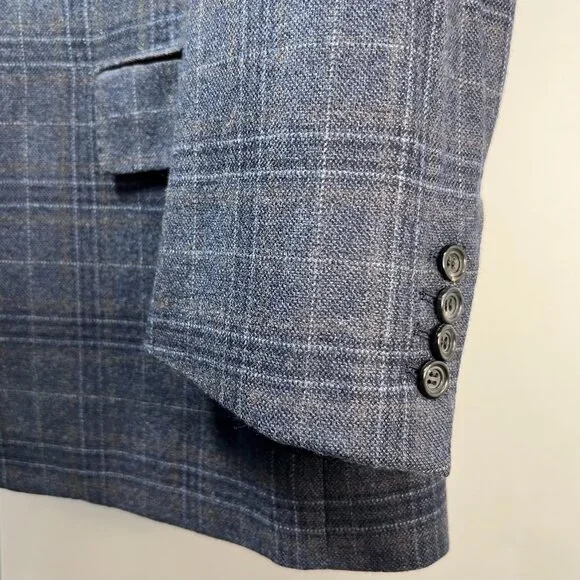 KITON 100% Cashmere Handmade in Italy Plaid Blue Sport Coat 48L - Picture 5 of 12
